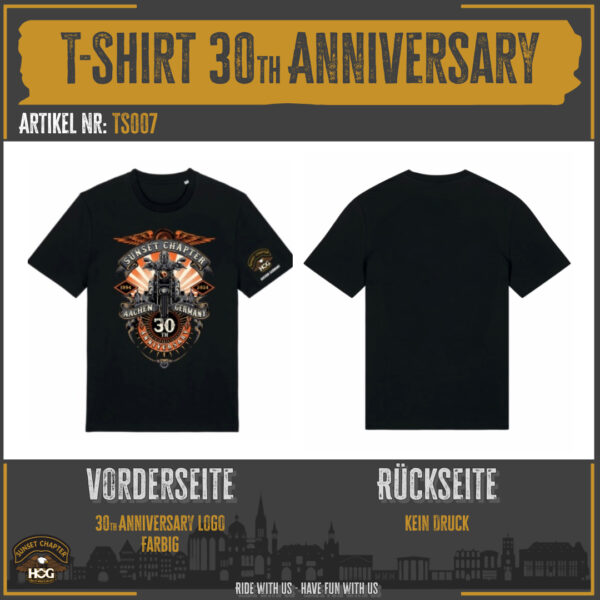 T-Shirt 30th Anniversary schwarz Frontdruck farbig